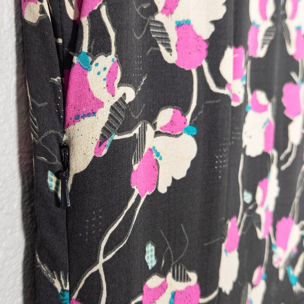 Temperley London Silk Botanical Dress Gray Pink Size 12 Romantic Floral - Picture 7 of 11
